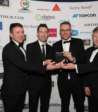Alan Barnes (Project Manager, Collen Construction), Joe O'Dwyer (Health and Safety Manager, Collen Construction) and Declan Lowry (Senior Director, Collen Construction). 