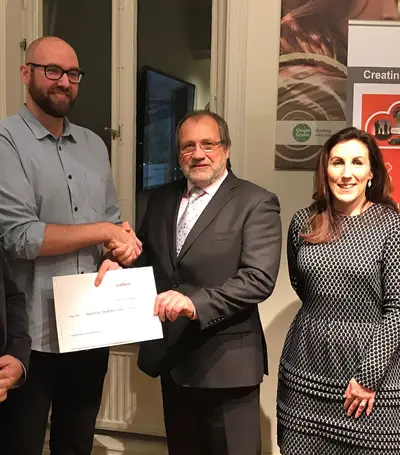 Tom O’Connor (Director Collen AB), Magnus Uhlin (Director Vasteras Stadsmission), Neil Collen (Chairman, Collen Construction), Trish Gillespie (European Support Manager) and Dympna Hayes (Irish Ambassador to Sweden).   