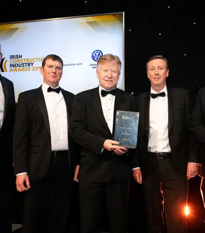 Joe O'Dwyer (Health and Safety Manager, Collen Construction), Derek McCaffrey (Senior Contracts Manager, Collen Construction), Declan Lowry (Senior Director, Collen Construction), David Harpur  (Diatec) and Donal Hennessy (Commercial Director, Collen Construction). 