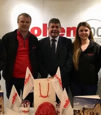 Oisin Smith (Site Engineer), John Sweeney (Senior Contracts Manager), Andrew Doyle TD (Minister of State for Food, Forestry and Horticulture), Noilin Hannon (LEED Coordinator) and Derek McCaffrey (Senior Contracts Manager).    
